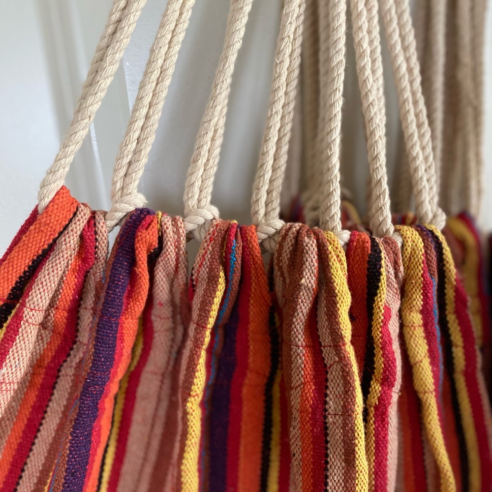 Camping Hammock Stripped 6 ft Hammock Made of Cotton Polyester and Rayon.
